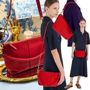 🆕 OROTON 🧿 NWOT Lily Zip Top Leather Crossbody, Red